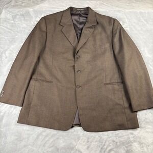 Alexander Lloyd Mens Brown Houndstooth Worsted Wool Blend Blazer Jacket Size 54L